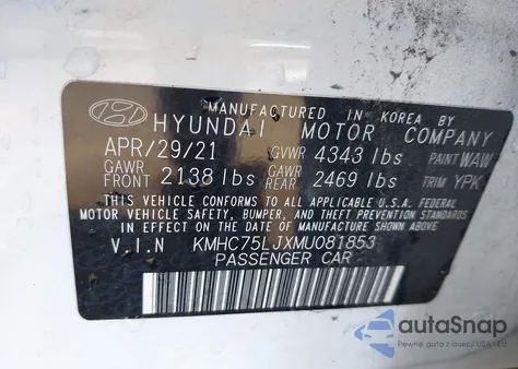 2021 Hyundai Ioniq Electric Se z USA, uszkodzony, nr VIN KMHC75LJXMU081853